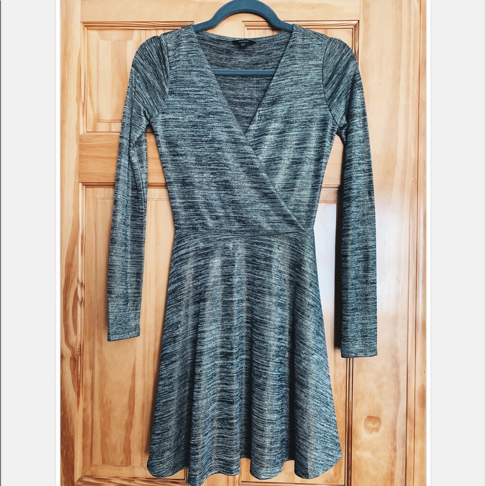 GUESS Metallic Marled Long Sleeve Skater Dress